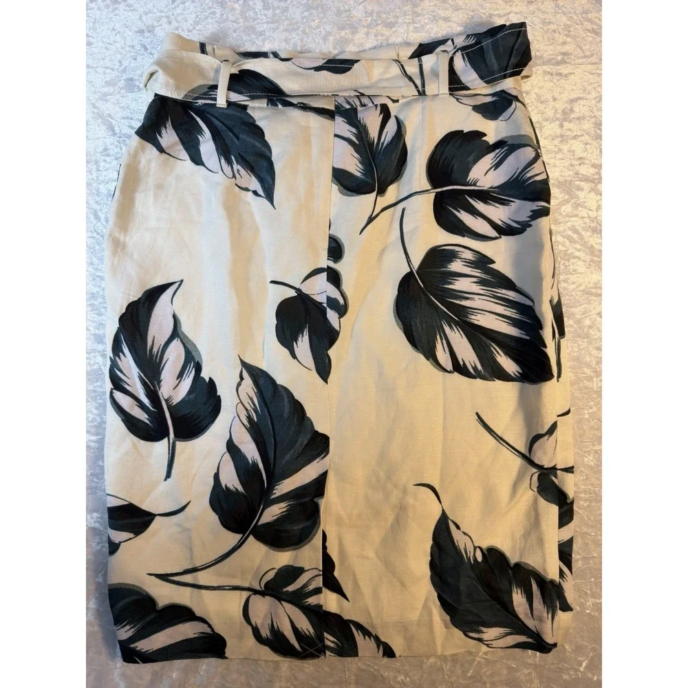 Ann Taylor Skirt Women 10 Linen Blend Floral Tie Waist Lined Pencil NWT
